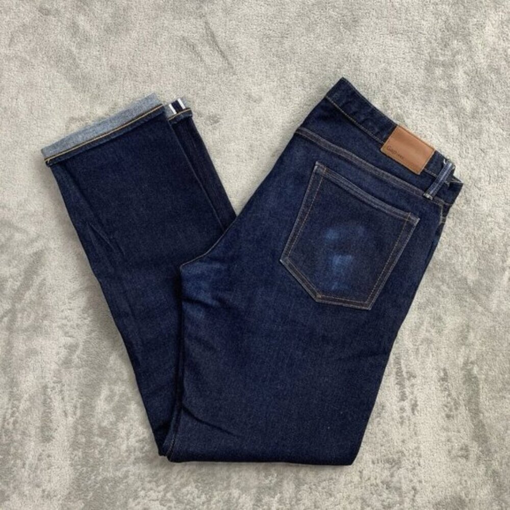 Gap Jeans Mens 34x28” Kaihara Japanese Selvedge Denim Dark Blue Straight Leg